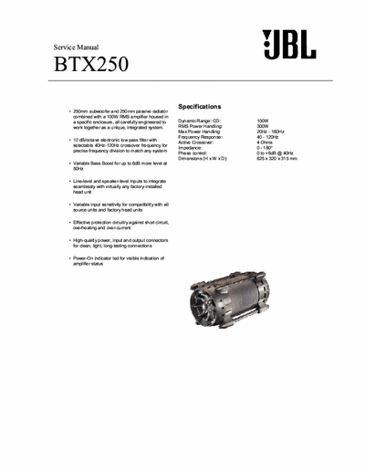 JBL BTX250 CAR AUDIO BASS